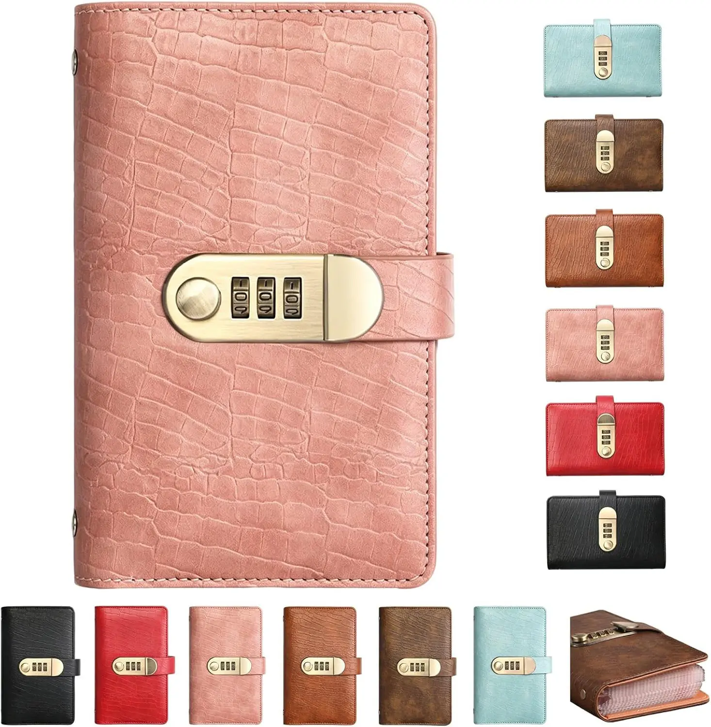 Lockable Savings Notebook, Financial Budget Loose-Leaf Ledger Cash Envelopes | Adult Password-Protected Document Organiser Set, Pu Lockable Planner, For Bank Receipts, Cards, Bills, And Keepsake Tickets.