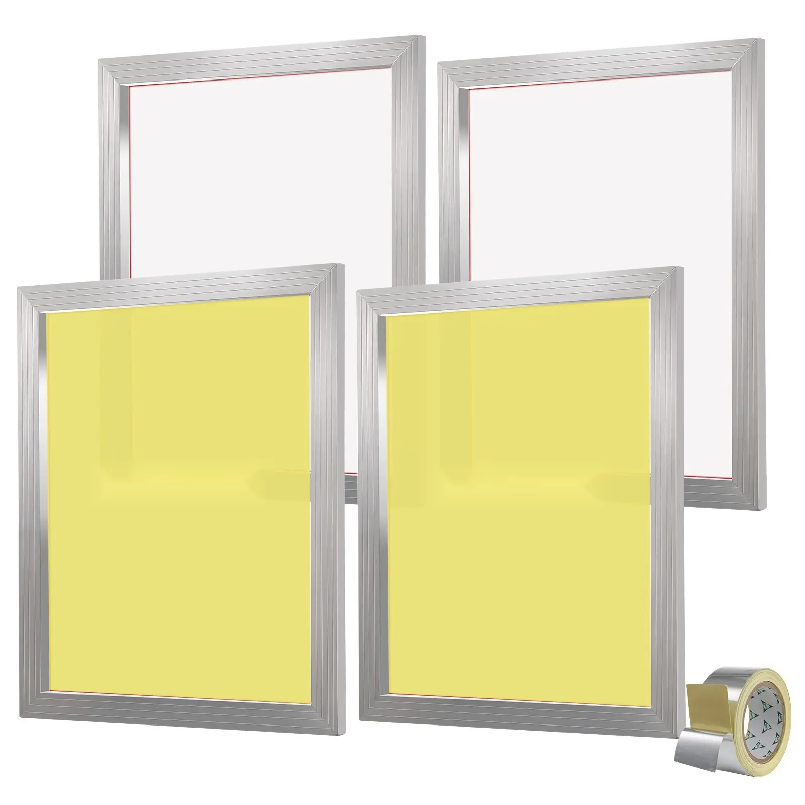 Screen Printing Kit With 4 Aluminum Silk Screen Frames, 20x24 Inch Frames, 355 Count Mesh, High-Tension Nylon Mesh, Sealing Tape, For T-Shirts DIY Printing, Screen Printing Supplies