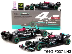 Tarmac Works Global64 Collection 1:64 Scale Mercedes-AMG F1 W12 E Performance Russian Grand Prix 2021 Winner Diecast Metal Racing Car Model with Lewis Hamilton 100th Win Board T64G-F037-LH3