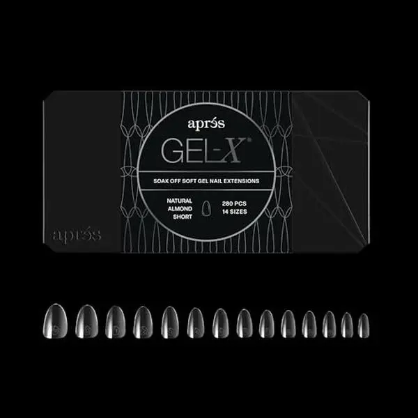 Aprés Gel-X® Almond Box of Nail Tips | 280 Gel-X Tips, Soft Tips, 14 Sizes 00-9 | Half-sizes Included (Natural Almond Short, 280 Count)
