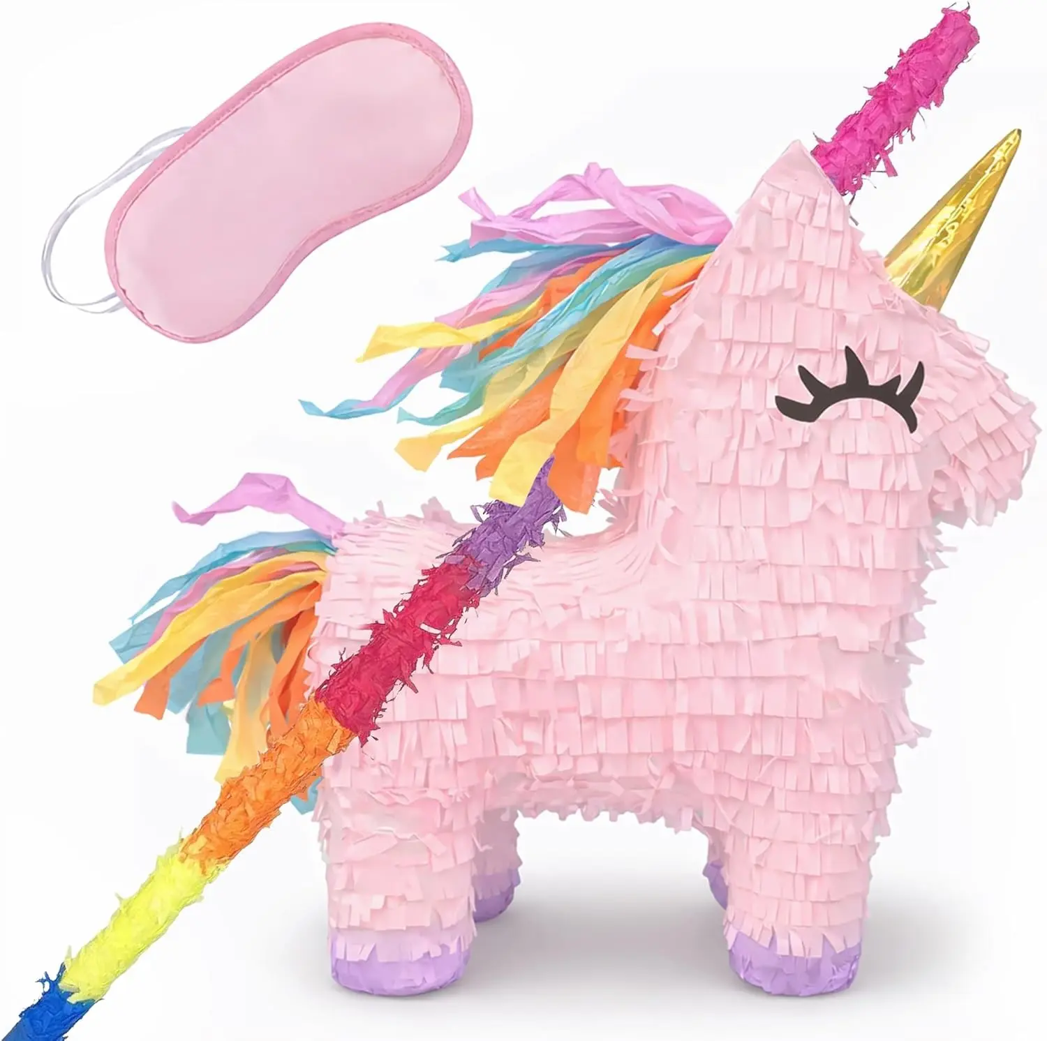16" Pink Unicorn Pinata with 33 Inch Pinata Stick & Blindfold - Mexican Theme Party Decoration for Birthdays, Fiestas & Cinco de Mayo, Kids Party Favors, Easy Fill & Hang Loop