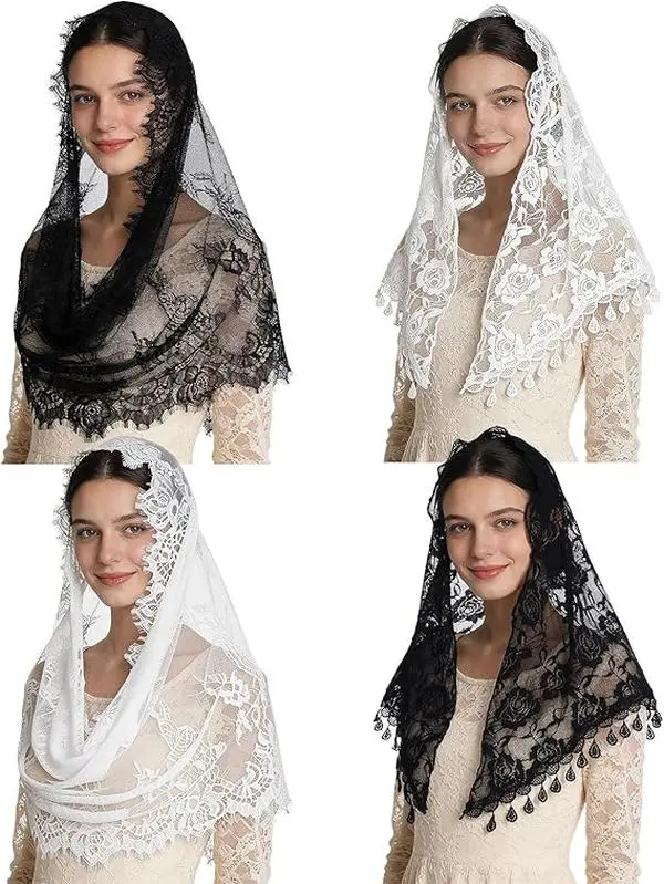 4 Pcs Catholic Church Mantilla Veils Christian Head Covering Lace Veil Wedding Veil for Bridal Women 4 Pcs Catholic Church Mantilla Veils Christian Head Covering Lace Veil Wedding Veil for Bridal Women
