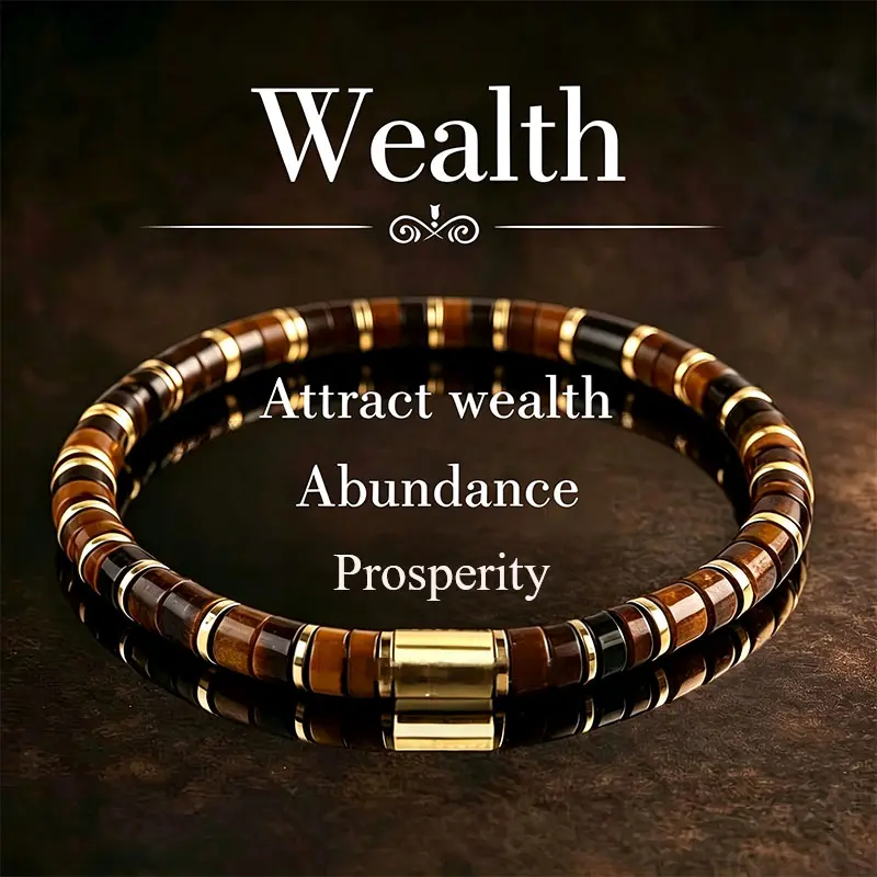 Natural Tiger Eye Stone Tube Bead Bracelet, Wealth Attraction Prosperity Abundance Healing Crystal Bracelet, Spiritual Energy Gemstone Beaded Bracelet Stackable Wrist Jewelry Gift for Men Women