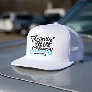 [COMBO 2 SAVE 50%] Throwin Blue Strips Trucker Hat Funny Country Snapback Cap White Mesh Hat Western Cowboy Hat Adjustable Flat Bill Cap Rodeo Hat Southern Style Gift for Men Women Country Concert Outfit Farm Ranch Streetwear Cap