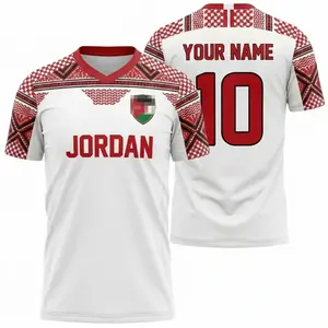 Personalized Jordan Team Vintage Graphic Tee, JFA Custom Name Number Quick Dry Sports Jersey, The Chivalry JOR Flag Shemagh Keffiyeh Pattern, Retro Football V-Neck Shirt Streetwear, Fans Gift Arab Traditional Pattern Apparel