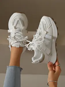 New Women's Thick Sole, Stylish Breathable Mesh Lace-Up Sneakers, Fashionable Running Shoes for All Seasons, Comfortable Casual Footwear