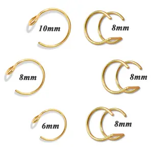 6PCS Handmade Delicate Unisex fake nose ring Hoop in Copper Wire Fake Nose Stud Magnetic Septum Stainless Steel Non Pierced Jewelry for Women Men Sizes 6mm 8mm 10mm ear cartilage