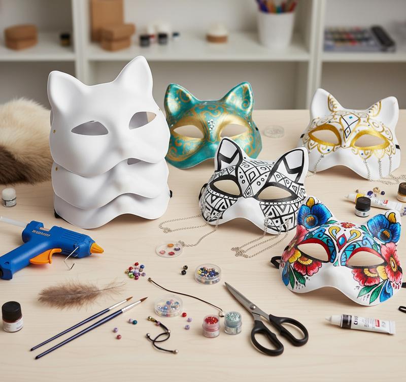 30 PCS Blank Therian Mask DIY Kit White Therian Animal Masks to Paint 7.1X6.7in Comfortable Lightweight Paper Adjustable Elastic Bands Colorful Gift for Halloween Party Cosplay & Craft Activities