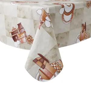 RAY STAR Vintage Paris Teapot Design Vinyl Tablecloth with Flannel Backing - Round & Rectangle Dining Table Cover for Home, Kitchen, and Parties