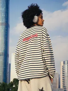 FDR "HopeCore" Unisex Long-Sleeved Striped Shirt Loose Fit Contrast Striped Crew Neck Tops Casual Fall Fashion Versatile Comfortable Pullover Womenswear Menswear Y2K Trend Streetwear Christian Tee Stylish