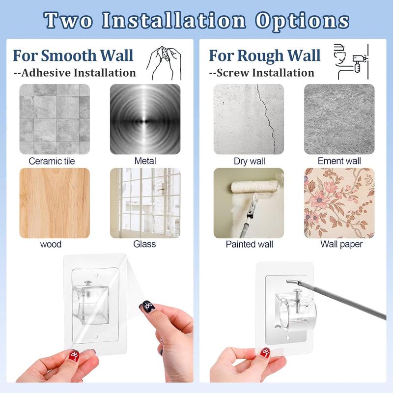 8PCS Self Adhesive Curtain Rod Holder No Drilling,No Drill Curtain Rod Brackets,Renter Friendly Draper Rod Hook,Nail Free Adjustable Non Screw Drapery Pole for Apartment Window Wall Door Ceiling Mount