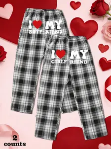 Valentine's Day Unisex Plaid Sleepwear Pants Set, Soft and Comfortable, Fitted Style, All Seasons, 2 Piece Pack