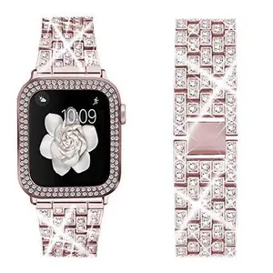 Metal Diamond Strap+Case For Apple Watch Ultra 3/2 49mm 45mm 41mm 44 mm 42mm 40mm 46mm Women Band iWatch 11 10 9 8 7 6 5 4 3 SE3