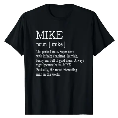 Men's Humor Graphic 'Mike Definition' Tshirt - Short Sleeve Menswear Top, Seamless Smooth Round Neck, Soft Cotton Fabric, Casual Fit, Shortsleeve