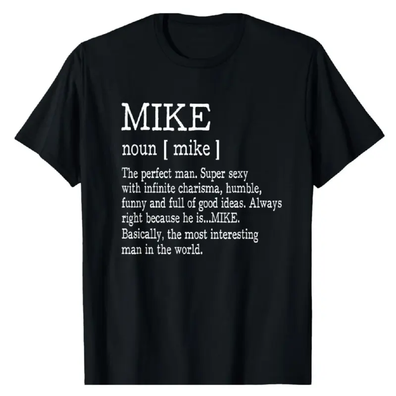 Men's Humor Graphic 'Mike Definition' Tshirt - Short Sleeve Menswear Top, Seamless Smooth Round Neck, Soft Cotton Fabric, Casual Fit, Shortsleeve