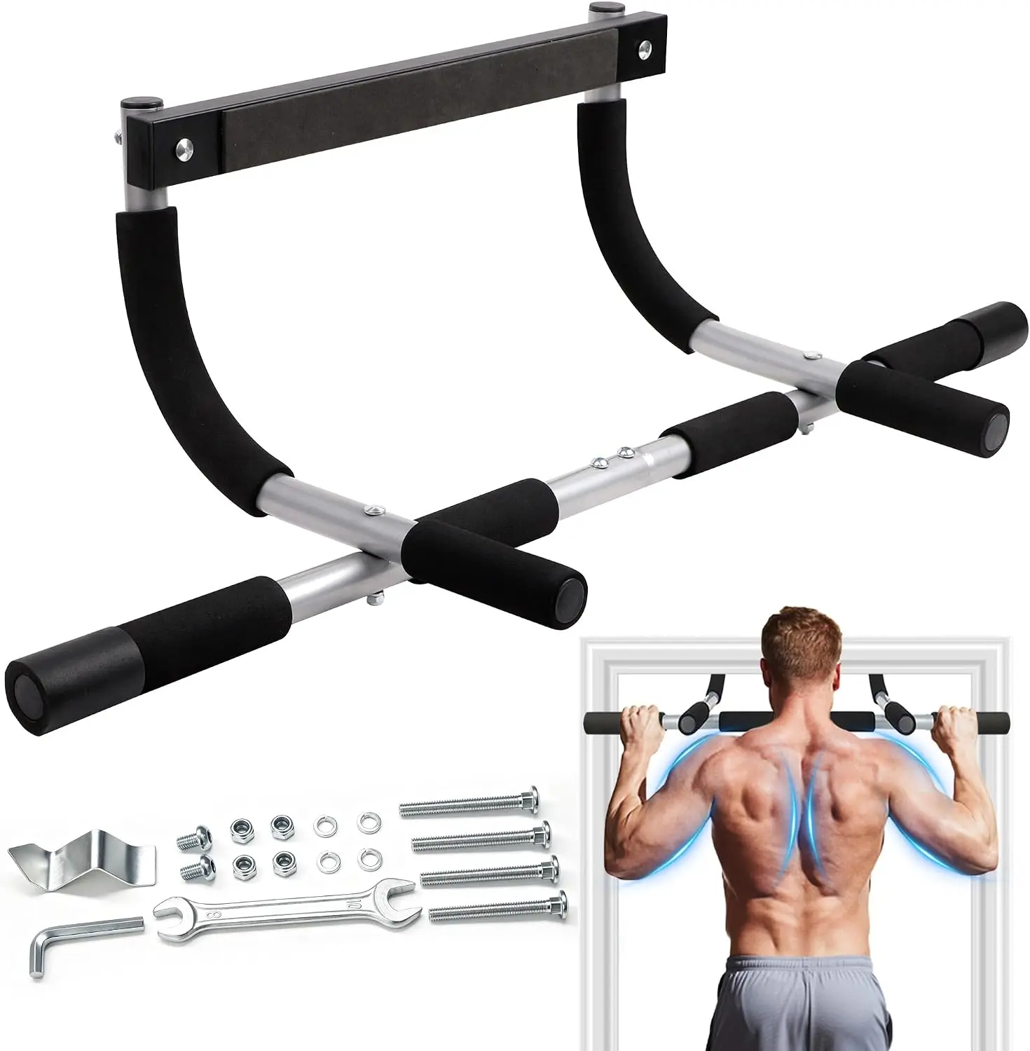 BOFEKTE Doorway Pull Up Bar - Multi-Grip Chin Up Bar, No Screws Required, Heavy Duty Door Frame Gym Equipment for Home Strength Training & Upper Body Workouts