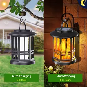 Solar Outdoor Lights - 1-Pack/2-Pack Wall-Mounted Ambient Lights with Flickering Flame Effect for Home Exterior, Camping
