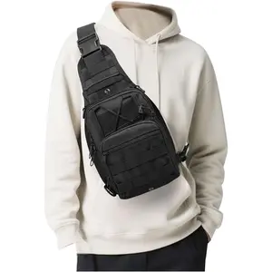 Tactical compact crossbody bag, EDC chest bag, large-capacity shoulder bag, made with Molle system, 1000D Oxford cloth, abrasion-resistant and waterproof, unisex shoulder bag, suitable for outdoor sports, hiking, camping and everyday use.