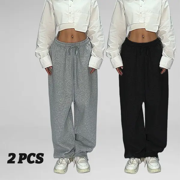 Dual-use Women Oversized Wide Leg Lounge Pants 2 Pack, Ultra-skin-friendly Light Knit Without Stiffness, Roomy Hip Cut Hides Hip Flaws, Two Neutral Tones For Easy Weekly Outfit Rotation