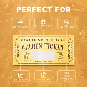 4 Pieces Golden Ticket Surprise Scratch Off Cards with Envelopes, Write Your Own Gift Reveal Card for Girlfriends Wife Women Men Birthday Valentine's Day Christmas