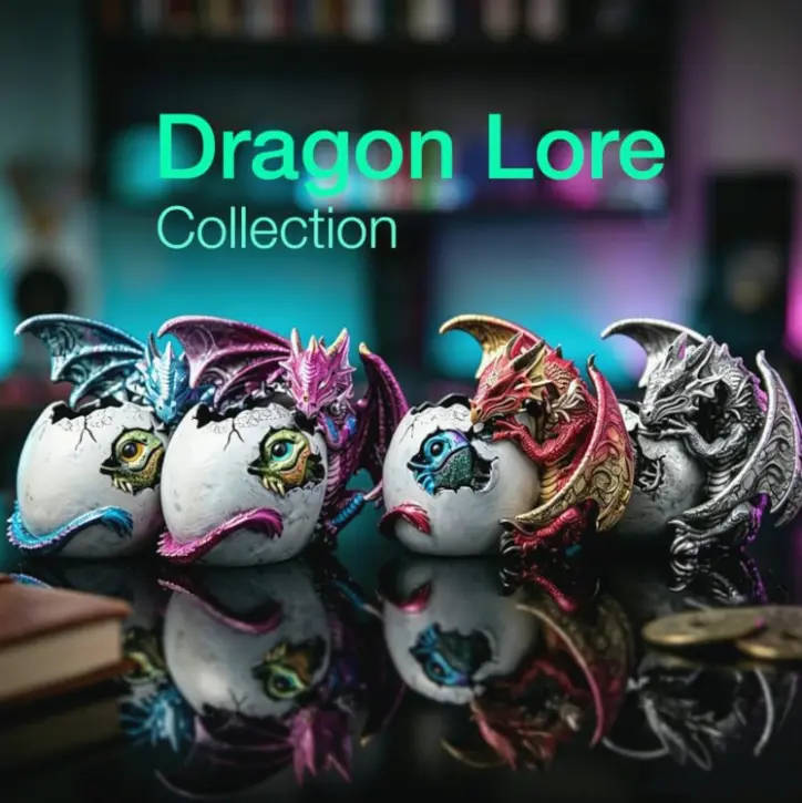 Dragon Statue Fantasy Figurine Hatching Egg (Blue) | Resin Material, Mid-Century Style, Hand-painted Details, Miniature Dragon Collection, Game Room Decor, Gift for Dragon Lovers