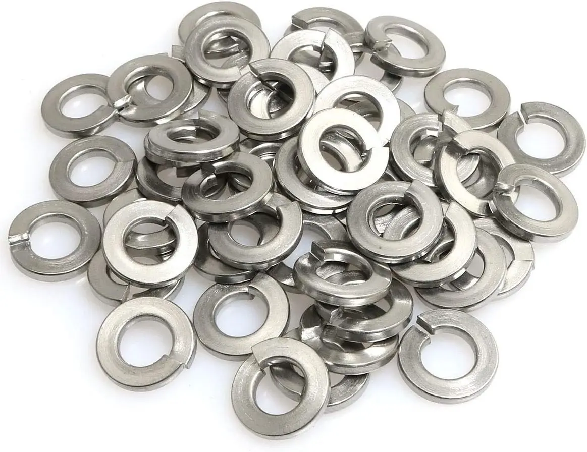 50pcs 1/4 Inch 304 Stainless Steel Spring Washer Split Lock Washers, Silver