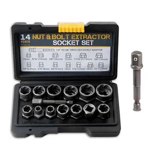 【Father's Day Gift】14PCS Bolt Extractor Set, Damaged & Stripped Nut Remover, Impact Socket Tool for Rounded, Rusted & Frozen Bolts