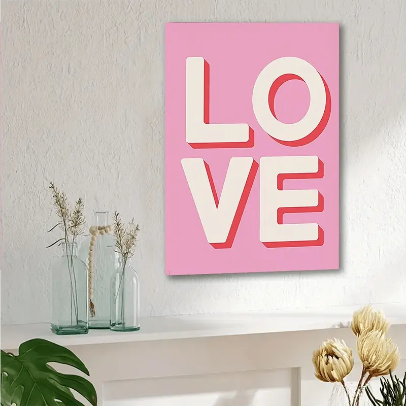 Charming Vintage Love Canvas Art - Pink and Red, Framed Bedroom Wall Decoration, Perfect Valentine's Day Gift, Easy to Hang