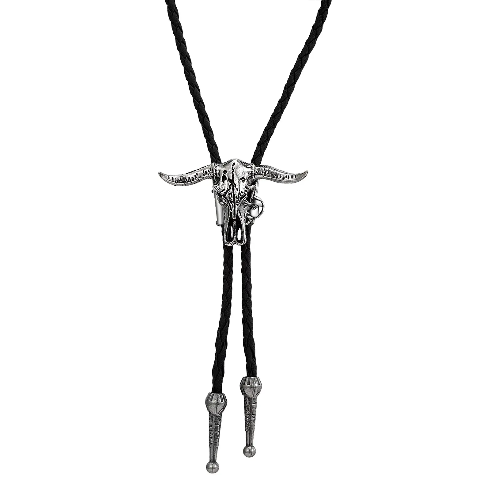 OIDEA Men's Vintage Western Bolo Tie - 19.6" Adjustable Braided Leather Strap, Longhorn Skull Design, Rodeo Cowboy Costume Accessory, Black Adjustable Strap Tie summerwins