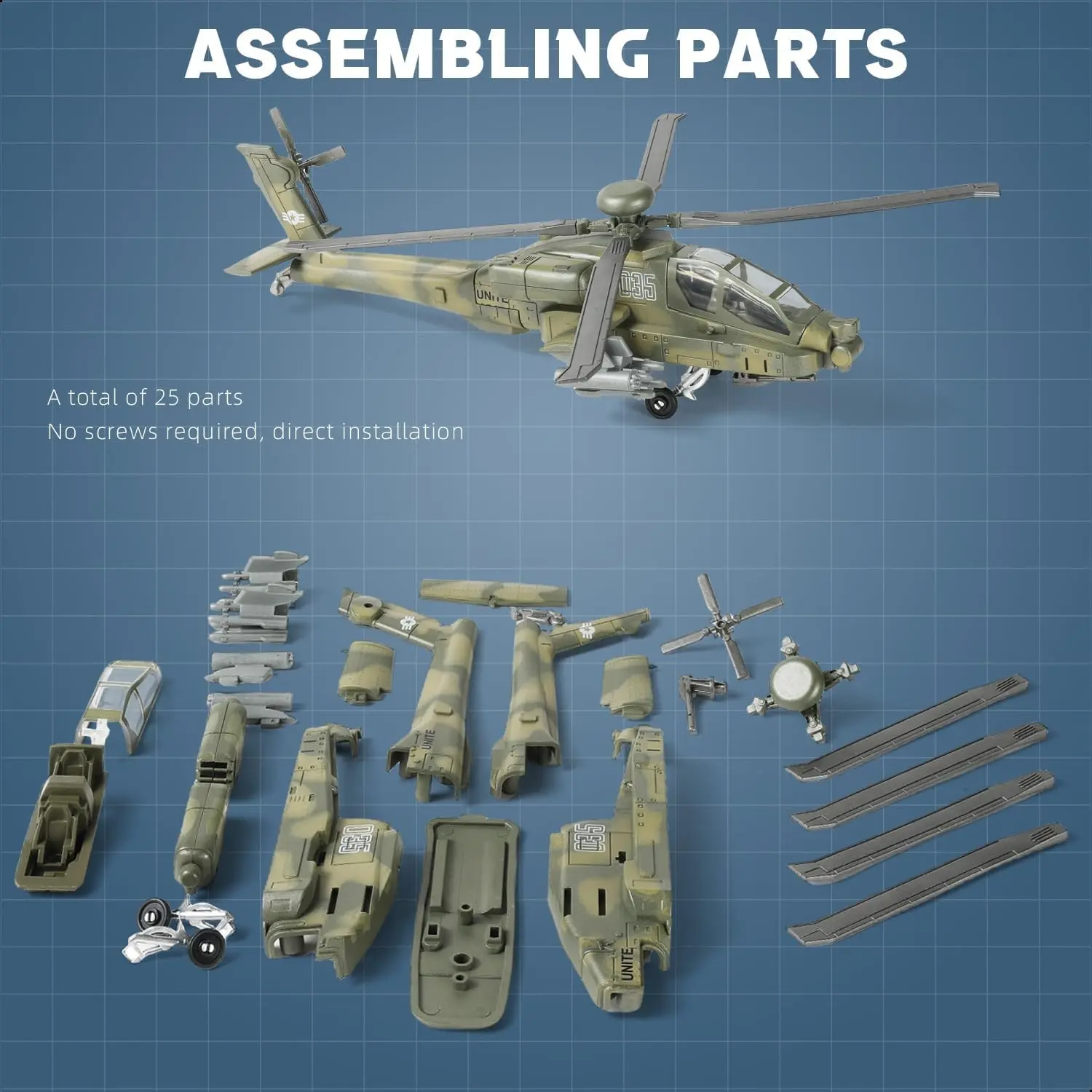 Ah-64 Helicopter Model Kit for Adults, Plastic Assembly Model, Diy Building Model, Model Aircraft, Collectible Model, Ideal Desk Decoration, Perfect Gift for Collectors and Holidays