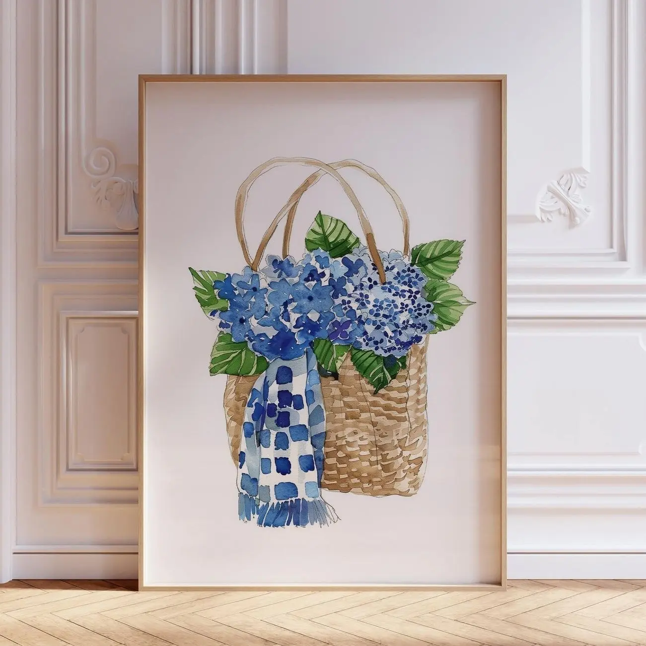 Blue Hydrangea Wall Art Print, Floral Botanical Poster, Elegant Home Decor