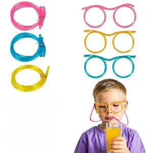 Funny Glasses Straw, Fun Game Props for Kids DIY, Adjustable Length, Reusable Straw, Perfect for Birthday, Celebration, Party, Event