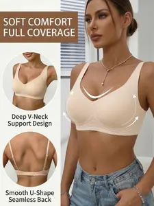 Women's Seamless Smooth Push-Up Bra, V-Shape Sexy Bra, No Steel Cup, Removable Soft Breathable Pads, Minimalist Basic Innerwear Top