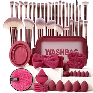 All-In-One Makeup Tool Set: 30 Makeup Brushes, 10 Beauty Sponges, 10 Powder Puffs, Face Cleansing Pad, Hair Band, Washing Scrubber, Makeup Brushes Kits