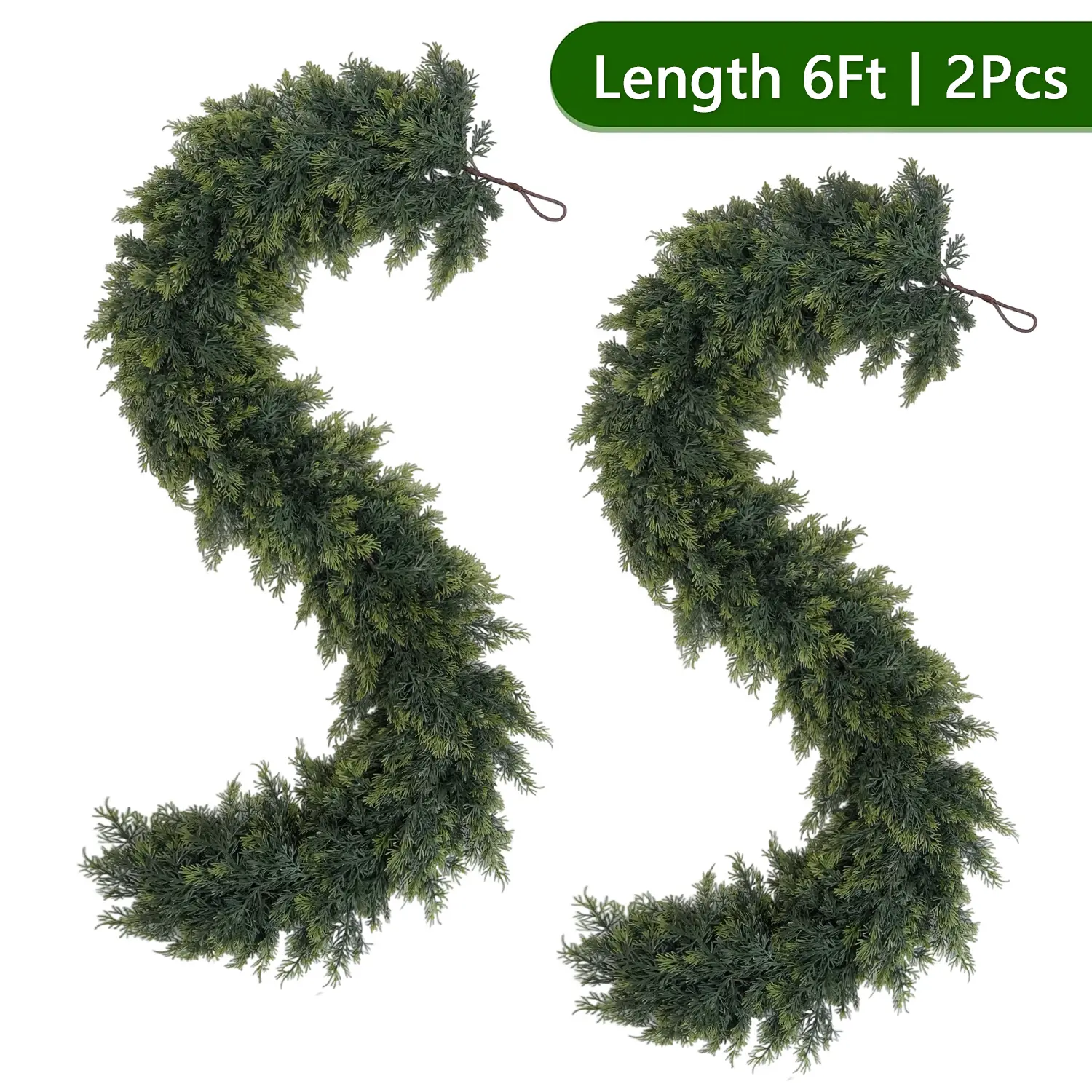 2Pcs 6 FT Artificial Cedar Garlands, Real Touch Winter Cedar Pine Garland, Green Artificial Greenery Garland for Table, Mantle, Wall, Indoor, Outdoor Christmas Decorations