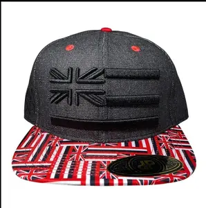 ANXD Black Hawaiian Flag 3D Denim Snapback Hat | Quilt Bill | 58cm Adjustable | Double Portion Supply