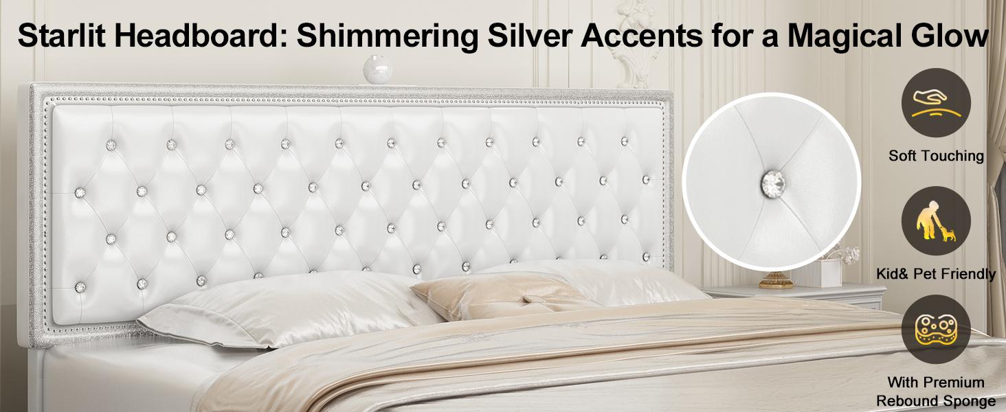 GEGOFORU Queen LED Bed Frame with Galaxy Projector & Bluetooth Speakers, RGB Lights, USB Charging, 4 Storage Drawers, Velvet Upholstered Platform Bed, No Box Spring Needed – White