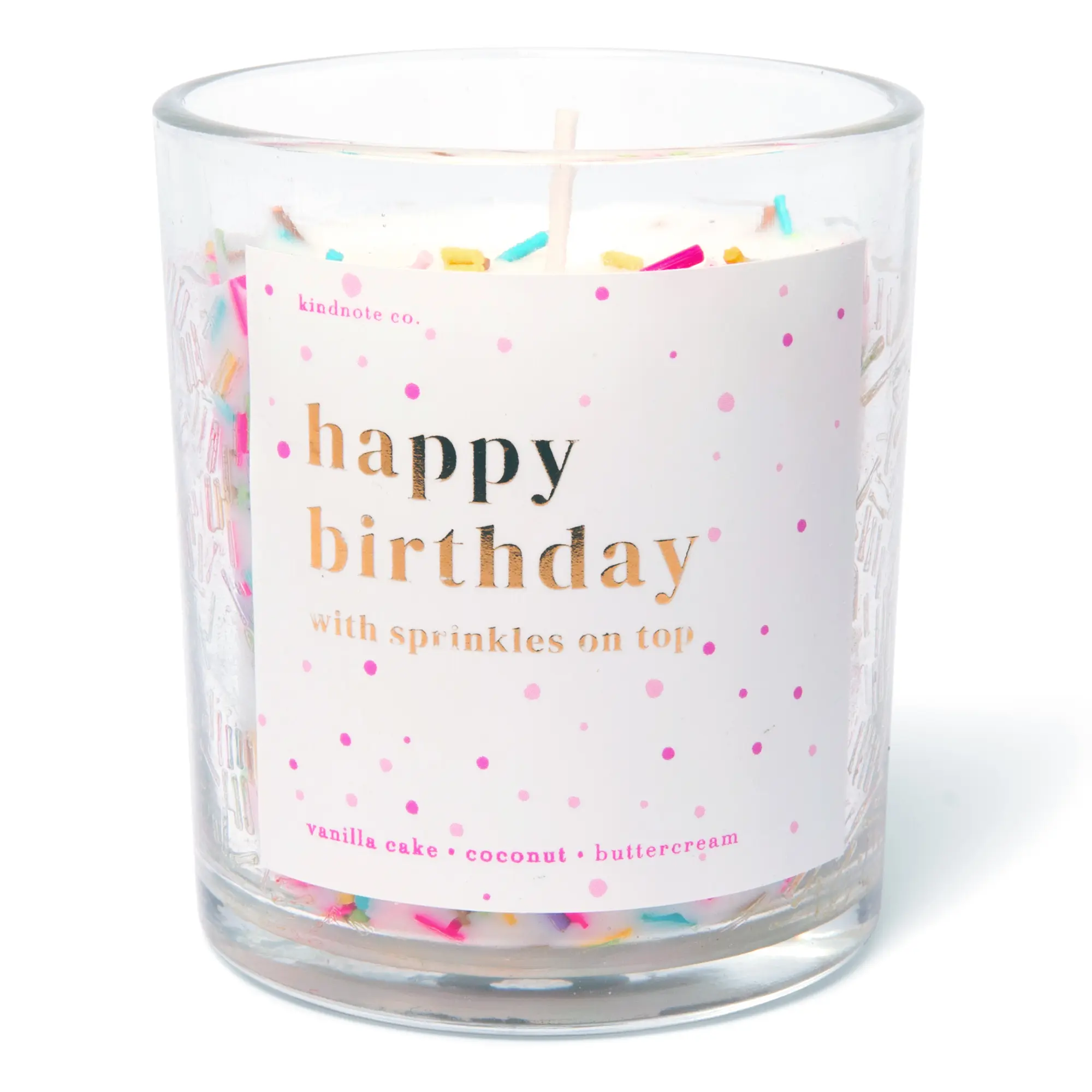 kindnote co. Happy Birthday Sprinkle Candle - 8 oz Soy Candle - Vanilla, Coconut, Buttercream Scent - Clean, Eco-Friendly Candle - 40+ Hour Burn Time - Birthday Gift for Women, Friend, Mom, Gift for Her