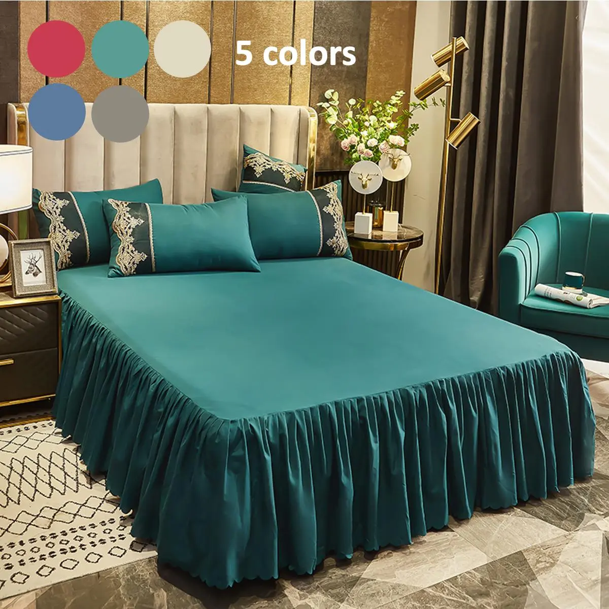 Solid Color Bed Skirt, 1 Set Adjustable Elastic Bed Cover, Easy To Fit Wrinkle Resistant Luxury Fabric Bedding Supplies for Home Bedroom Bedding Accessories