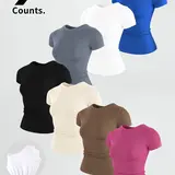 【Black Friday】Women's Solid Color Round Neck Sports Tee, High Stretch Sporty Comfortable Breathable Crew Neck Short Sleeve T-shirt for Gym Workout, Ladies Sportswear for Summer, Fitness Fashion