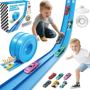 Flexible track suitable for children aged 4-8: 15 foot elastic racing ramp track with 6 toy car suction cups, portable DIY racing frame compatible with die-casting 1/64 cars, ideal gift for boys aged 3-5 Toyset Durable