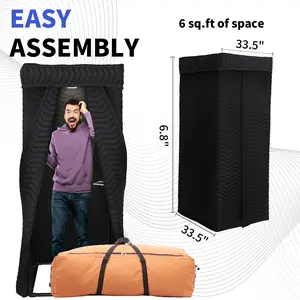 Portable Vocal Booth - Studio Grade Echo-Free Recording Booth for Voiceover, Podcast & Singing, Home Studio/Sound Isolation Booth with Light & Travel Bag (ZIGZAG-BLK, L)