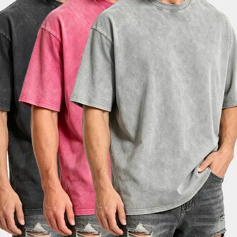 Holafish 3-Pack Men's & Women's Acid Washed T-Shirts, Classic 100% Cotton Oversized Short Sleeve Vintage Streetwear Tops