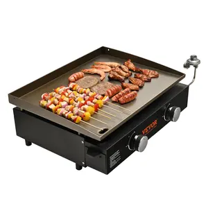 【Summervibes】VEVOR Commercial Griddle, 22.4" Heavy Duty Manual Flat Top Griddle, Countertop Gas Grill with Non-Stick Cooking Plate, Steel Natural Gas Griddle, H-Shaped Burner Restaurant Portable Grill, 13,000 BTU