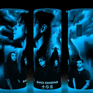 Glow in the Dark Bad Omens - Specter - Metal Band Cup Mug Tumbler 20oz Stainless Steel Tumbler with Slide Closure Lid, Reusable Plastic Straw, Handmade Design - Drinkware