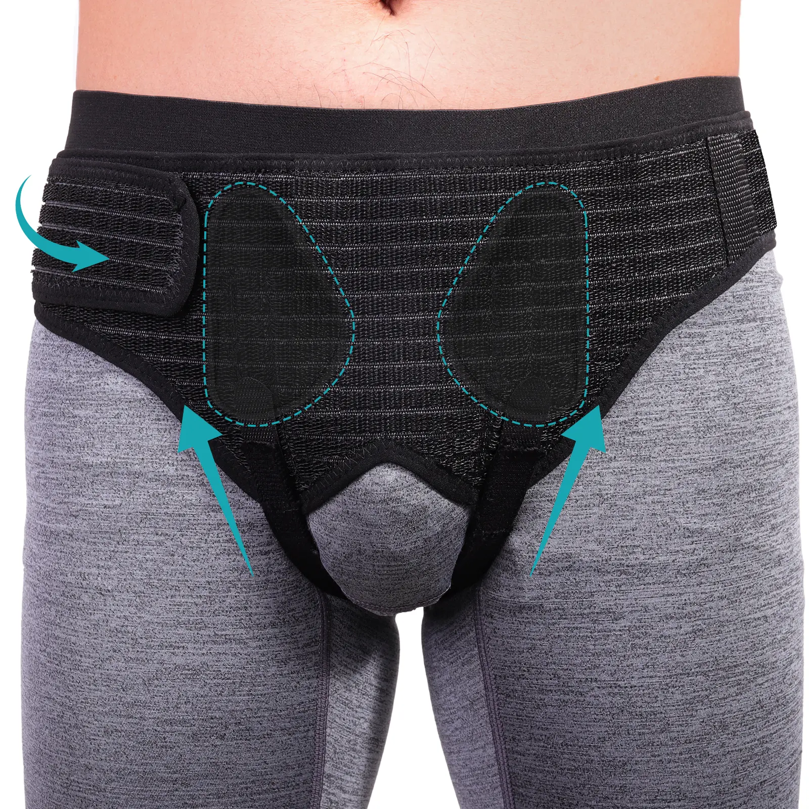 Adjustable Groin Compression Wrap for Men & Women, Breathable Support Band with 4 Removable Pads, for Daily & Sports Wear, Black-M