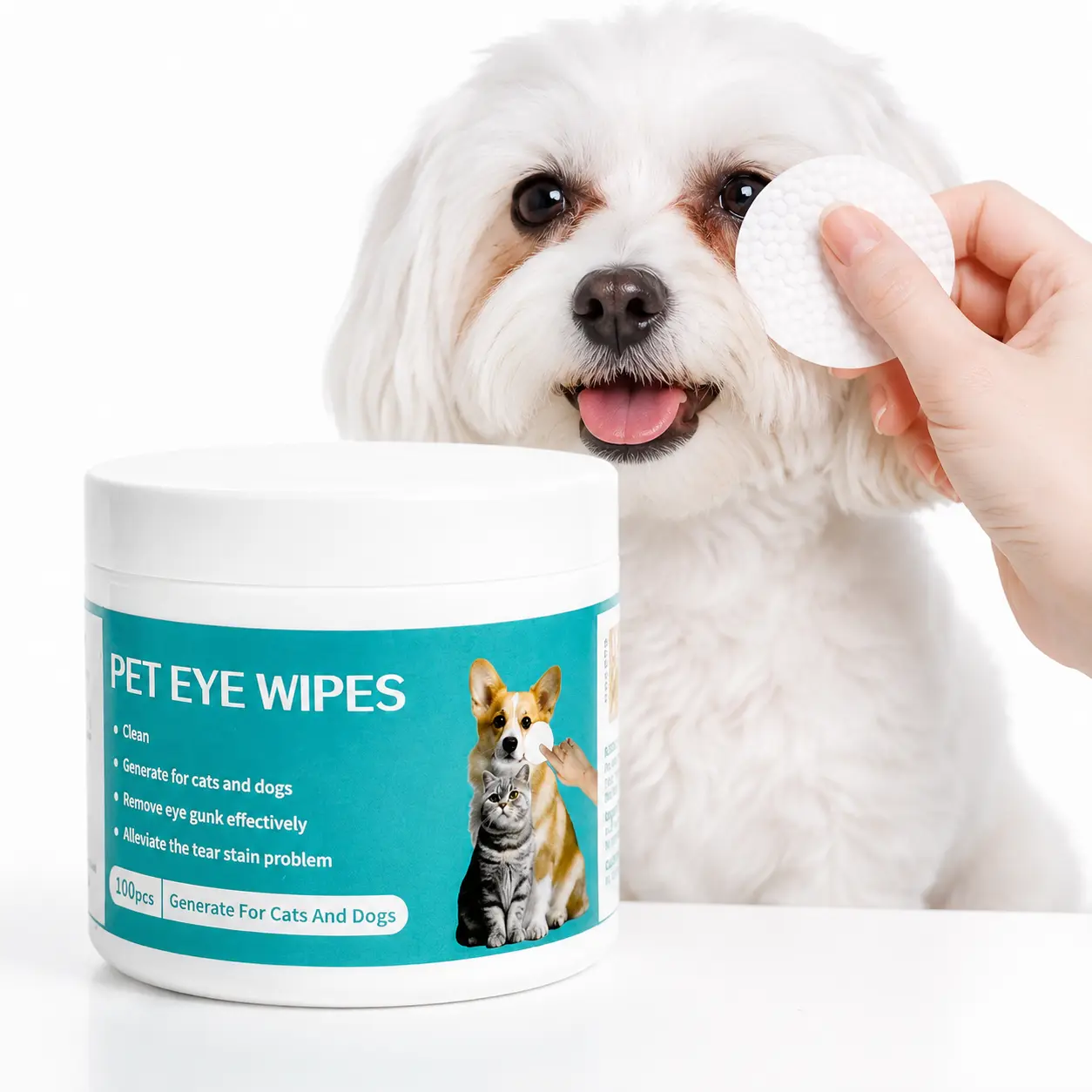 100 Count Pet Eye Wipes for Dogs & Cats, Gentle Tear Stain Cleaner Pads for Eye Gunk, Daily Pet Eye Area Cleaning Wipes, Soft Round Grooming Pads for Puppies, Kittens & Multi-Pet Homes