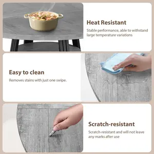 Garvee Round Dining Table for 4-6 People, 47.2 in (120 cm) Farmhouse Style Kitchen Table with Storage and Sturdy Metal Legs, Space-Saving Circular Design for Kitchen, Dining Room, or Apartment in Grey