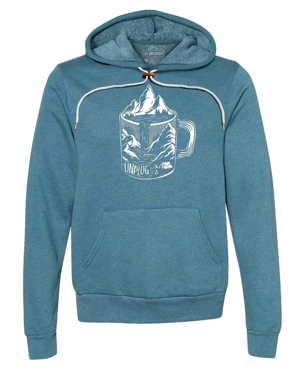 COFFEE MOUNTAIN SCENE Super Soft Hoodie SMALL - HEATHER DEEP TEAL BLOWOUT