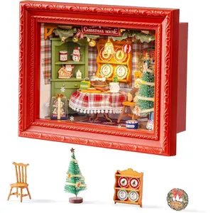 Christmas Eve Photo Frame DIY Miniature Kit, 3D Wooden Puzzle Building Kit for Adults, Tiny Dollhouse Model, & Gift for and